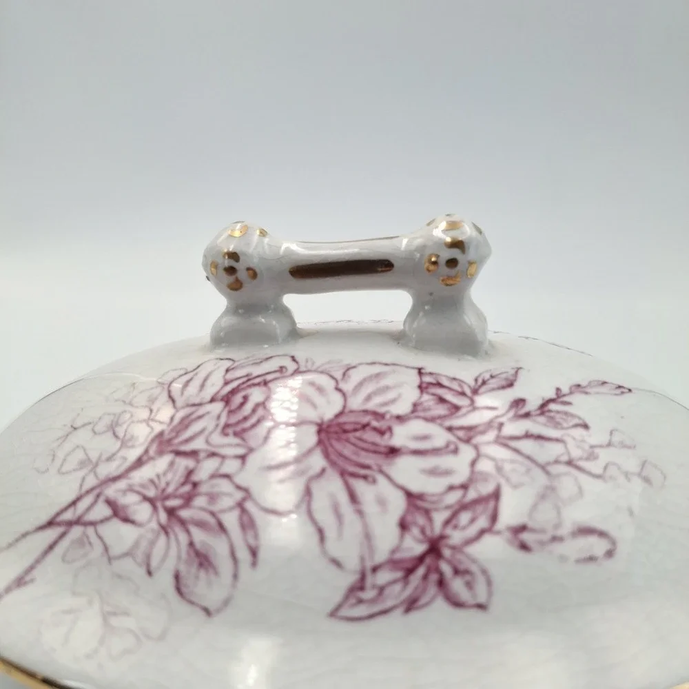 Antique J & E Mayer Stone China Mulberry Transferware Lidded Soap Dish‎ / Vanity
